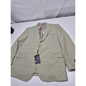Roberto Zanieri Blazer Mens 48R Beige Wool Plaid Made In Italy Sport Coat NWT